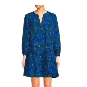 NEW Time & Tru Tiered Mini Dress Blue Floral Paisley Boho Cottage Fairy Peasant